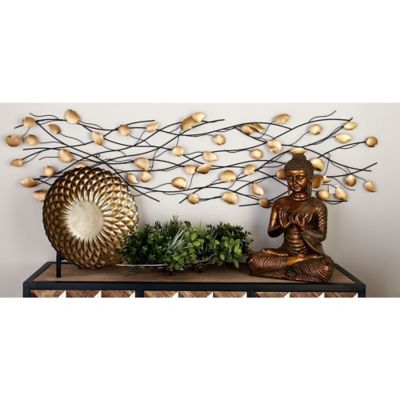 Harper & Willow Gold Metal Contemporary Leaves Wall Decor, 60 in. x 2 in. x 16 in.