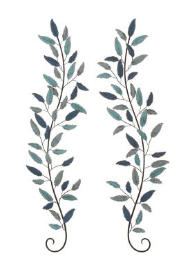 Image showing 2 th Harper & Willow Teal Metal Leaf Wall Decor with Gold Accents Set of 2 16"W, 59"H