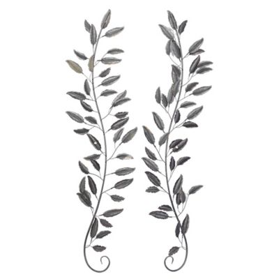 Image showing 3 th Harper & Willow Teal Metal Leaf Wall Decor with Gold Accents Set of 2 16"W, 59"H