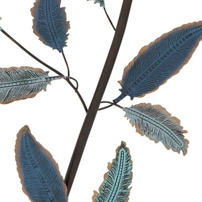 Image showing 4 th Harper & Willow Teal Metal Leaf Wall Decor with Gold Accents Set of 2 16"W, 59"H
