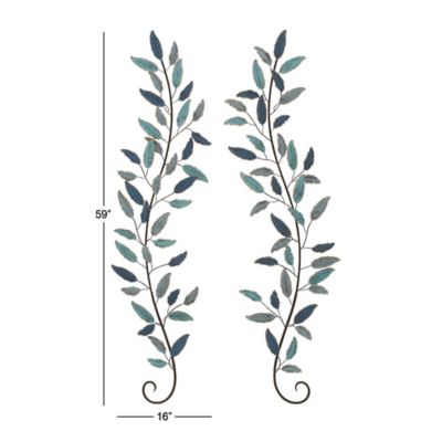 Image showing 5 th Harper & Willow Teal Metal Leaf Wall Decor with Gold Accents Set of 2 16"W, 59"H