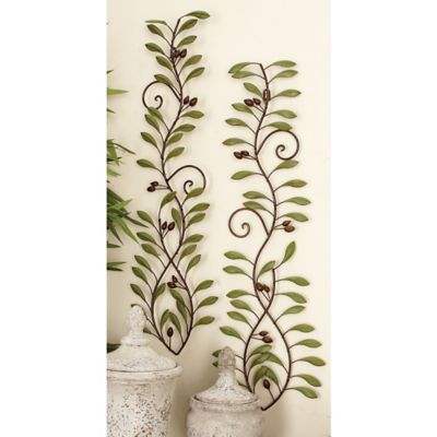 Harper & Willow Green Metal Traditional Leaves Wall Decor, 32 in., 7 in., 2 pc.
