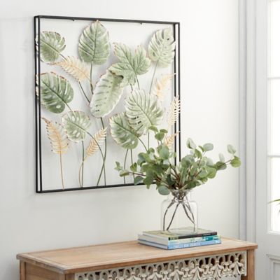 Harper & Willow Green Metal Modern Leaves Wall Decor, 30 in. x 2 in. x 30 in.