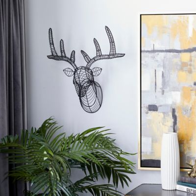 Harper & Willow Black Metal Industrial Deer Wall Decor, 22 in. x 9 in. x 24 in.