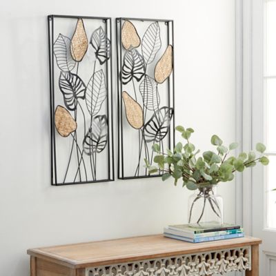 Harper & Willow Black Metal Contemporary Leaves Wall Decor, 12 in., 30 in., 2 pc.