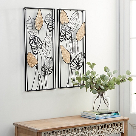 Harper & Willow Black Metal Contemporary Leaves Wall Decor, 12 in., 30 in., 2 pc.