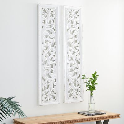 Harper & Willow White Wood Traditional Abstract Wall Decor, 12 in., 50 in., 2 pc.