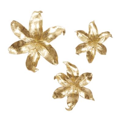 Image showing  Gold Polystone Contemporary Flowers Wall Decor, 3 pc.