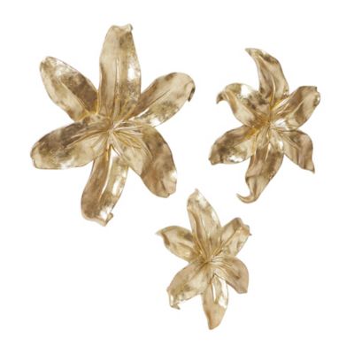 Image showing  Gold Polystone Contemporary Flowers Wall Decor, 3 pc.