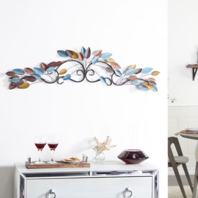 Harper & Willow Multicolor Metal Traditional Leaves Wall Decor, 43 in. x 10 in.