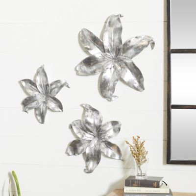 Harper & Willow Silver Polystone Contemporary Flowers Wall Decor, 3 pc.