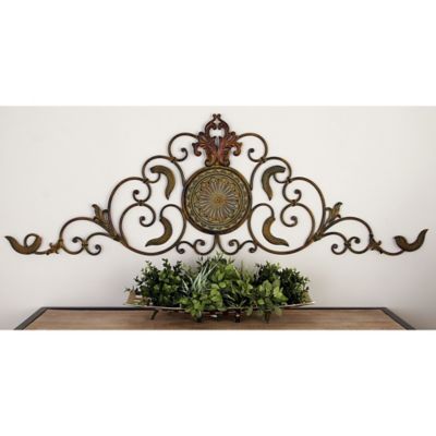 Harper & Willow Gold Metal Rustic Flowers Wall Decor, 57 in. x 19 in.