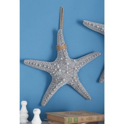 Harper & Willow Gray Polystone Starfish Wall Decor with Hanging Rope, 14 in. x 4 in. x 14 in.