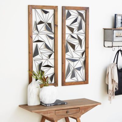 Harper & Willow Black Metal Geometric Wall Decor with Wood Frame, 39 in. x 15 in., 2 pc.