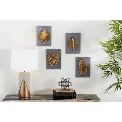Harper & Willow Gold Concrete Modern Leaves Wall Decor Set, 8 in. x 11 in., 4 pc.