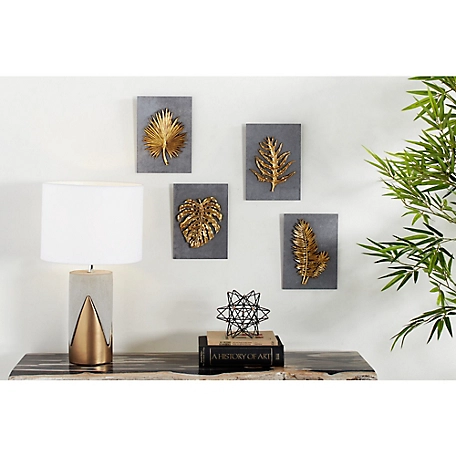 Harper & Willow Gold Concrete Modern Leaves Wall Decor Set, 8 in. x 1 in. x 11 in., 4 pc.
