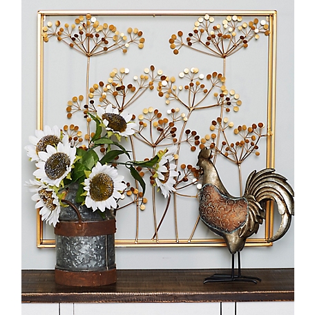 Harper & Willow Gold Metal Floral Wall Decor with Gold Frame 28" x 4" x 28"
