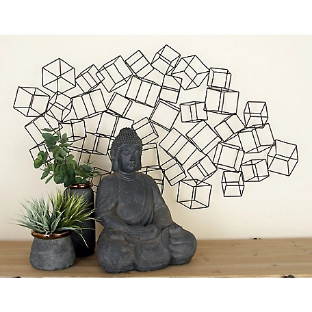 Harper & Willow Black Metal 3D Square Geometric Wall Decor, 48 in. x 6 in. x 27 in.