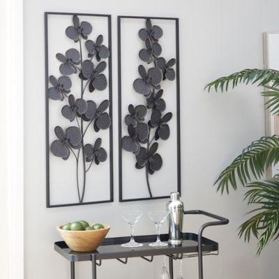 Harper & Willow Black Metal Contemporary Flowers Wall Decor, 14 in., 36 in., 2 pc.