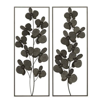 Image showing  Black Metal Contemporary Flowers Wall Decor, 14 in., 36 in., 2 pc.