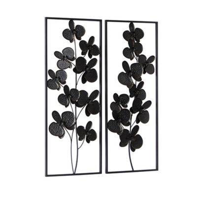 Image showing  Black Metal Contemporary Flowers Wall Decor, 14 in., 36 in., 2 pc.