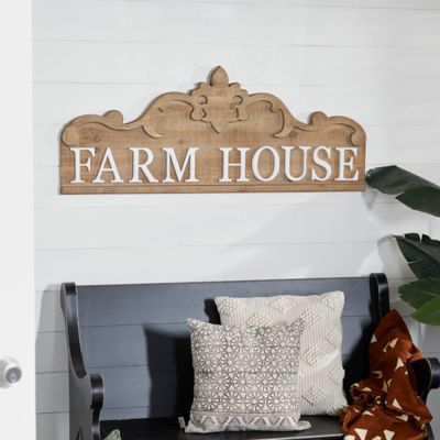 Harper & Willow Brown Wood Farmhouse Words and Text Wall Decor, 47 in. x 1 in. x 19 in.