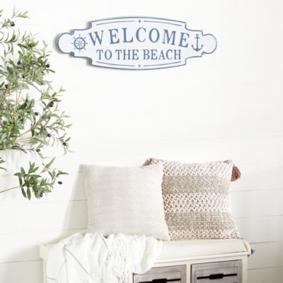 Harper & Willow Blue Metal Coastal Words and Text Wall Decor, 36 in. x 11 in., 89542