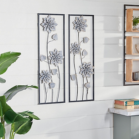 Harper & Willow Grey Metal Contemporary Flowers Wall Decor, 12 in., 36 in., 2 pc.