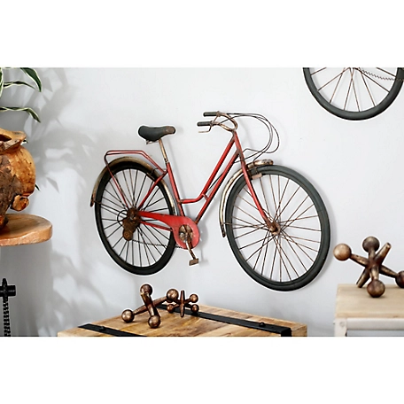 Harper & Willow Red Metal Vintage Transportation Wall Decor, 38 in. x 2 in. x 22 in.