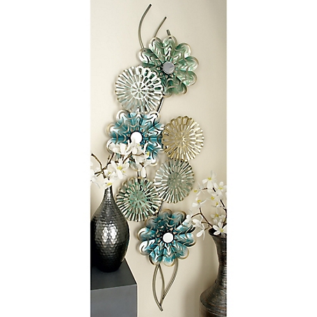 Harper & Willow Multicolor Metal Eclectic Flowers Wall Decor, 21 in. x 3 in. x 71 in.