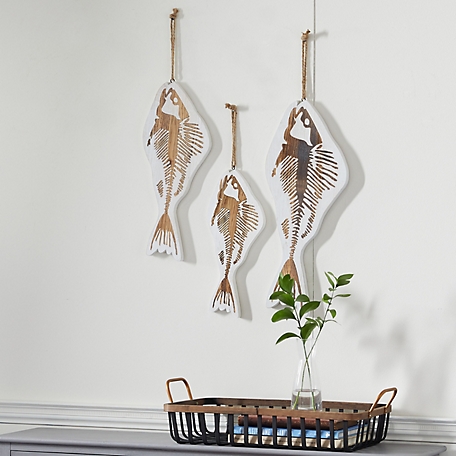 Harper & Willow White Wood Coastal Fish Wall Decor, 22 in., 26 in., 30 in., 3 pc.