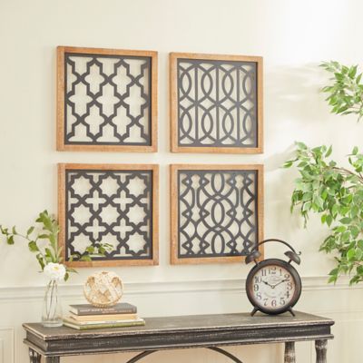 Harper & Willow Black Wood Contemporary Abstract Wall Decor, 4 pc.