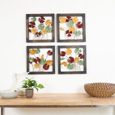 Harper & Willow Multicolor Metal Traditional Flowers Wall Decor, 14 in., 14 in., 4 pc.
