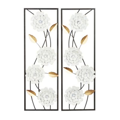 Image showing  White Metal Contemporary Flowers Wall Decor, 2 pc.