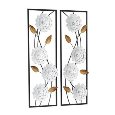 Image showing  White Metal Contemporary Flowers Wall Decor, 2 pc.