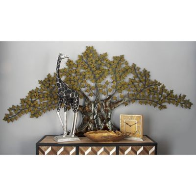 Harper & Willow Brown Metal Indoor/Outdoor Tree Wall Decor with Leaves, 93 in. x 2 in. x 41 in.