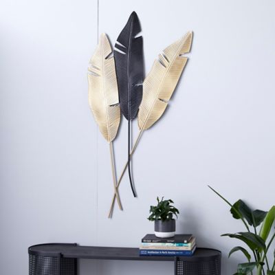 Harper & Willow Gold Metal Contemporary Leaves Wall Decor, 24 in. x 53 in.