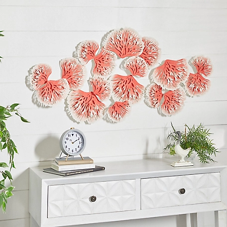 Harper & Willow Orange Metal Contemporary Flowers Wall Decor, 48 in. x 2 in. x 23 in.