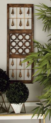 Harper & Willow Brown Wood Intricately Carved Bell Wall Decor, 12 in. x 36 in., 3 pc.