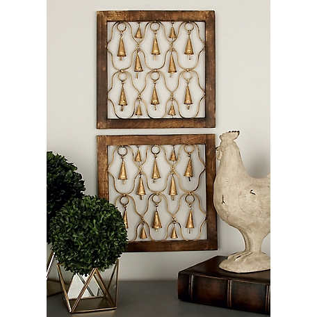 Harper & Willow Brown Mango Wood Farmhouse Abstract Wall Decor, 16 in., 16 in., 2 pc.