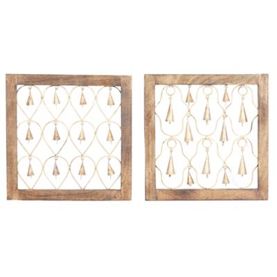 Image showing  Brown Mango Wood Farmhouse Abstract Wall Decor, 16 in., 16 in., 2 pc.