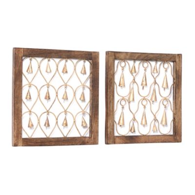 Image showing  Brown Mango Wood Farmhouse Abstract Wall Decor, 16 in., 16 in., 2 pc.