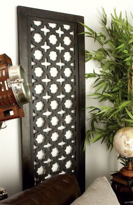Harper & Willow Black Wood Handmade Carved Geometric Wall Decor, 20 in. x 1 in. x 72 in.