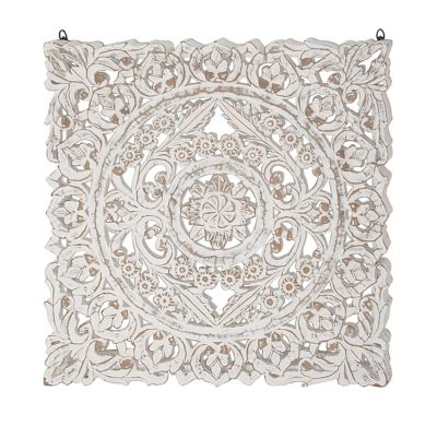 Image showing  White Wood Traditional Flowers Wall Decor, 36 in. x 36 in.