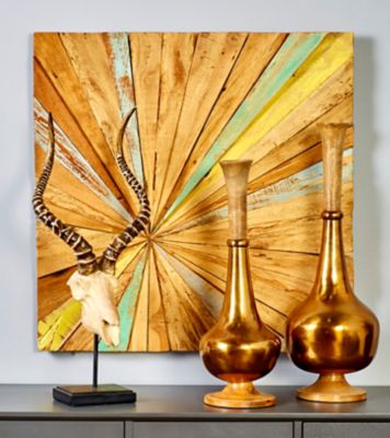 Harper & Willow Brown Teak Wood Rustic Abstract Wall Decor, 28 in. x 1 in. x 28 in.
