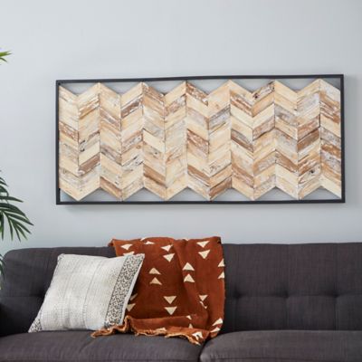 Harper & Willow Brown Teak Wood Farmhouse Abstract Wall Decor, 52 in. x 1 in. x 23 in.