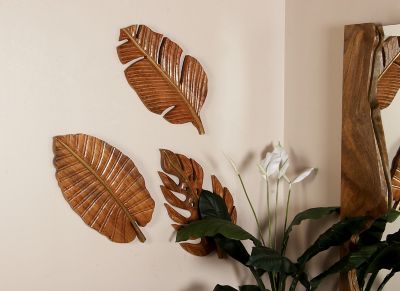 Harper & Willow Brown Mango Wood Coastal Leaves Wall Decor, 24 in., 12 in., 3 pc.