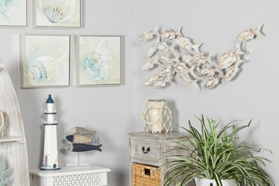 Harper & Willow White Wood Coastal Fish Wall Decor, 45 in. x 5 in. x 17 in.