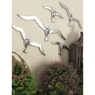 Harper & Willow Silver Aluminum Coastal Birds Wall Decor, 16 in., 4 in., 7 pc.