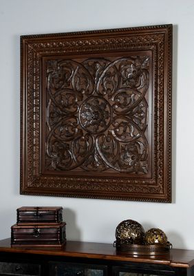 Harper & Willow Brown Wood Traditional Ornamental Wall Decor, 47 in. x 3 in. x 47 in.